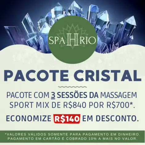 Pacote Cristal: 3 sessões de massagem Sport Mix, perfeito para quem quer relaxar, aliviar dores e evitar lesões. Economize R$140